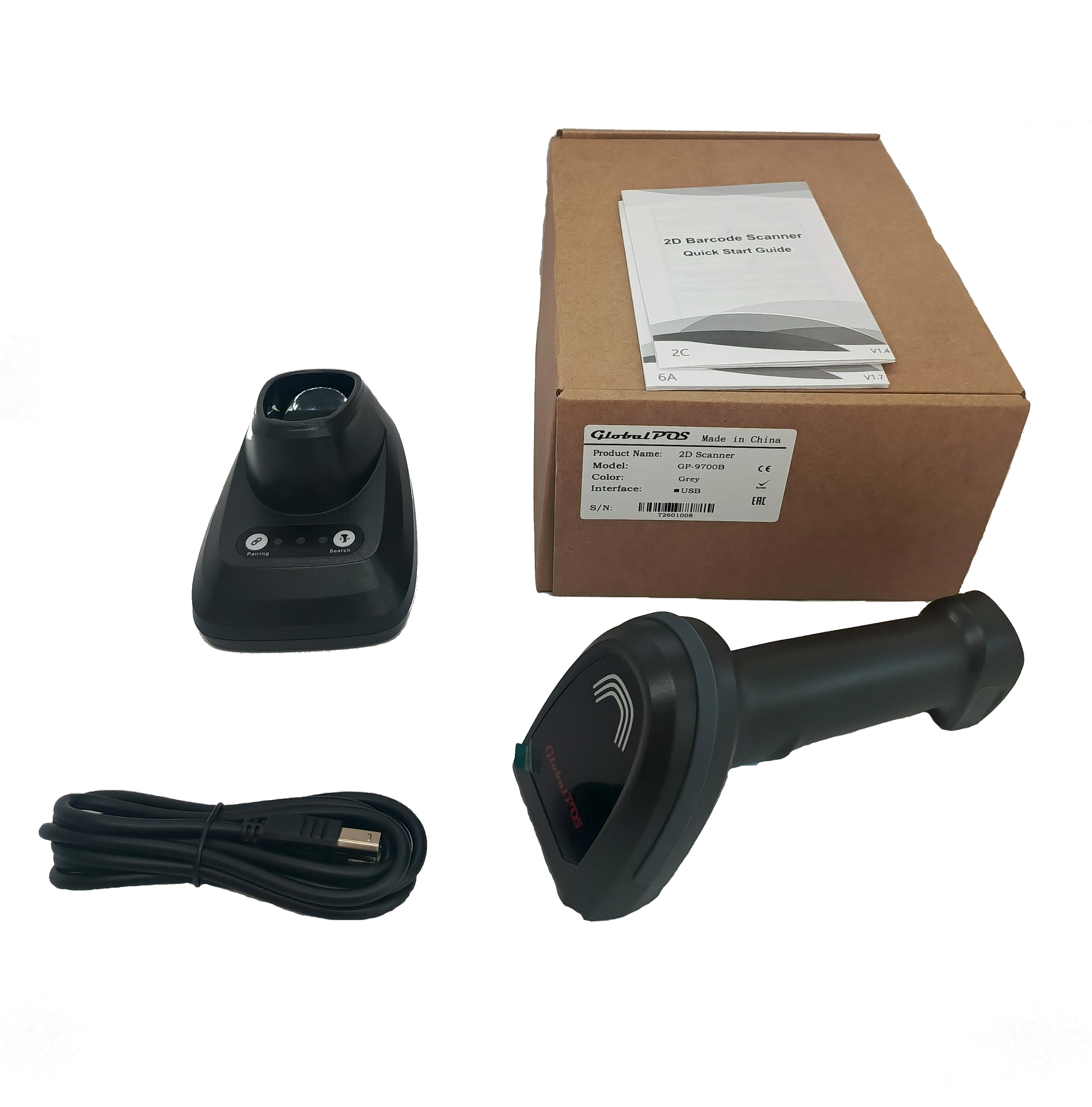 Беспроводной сканер штрих-кодов GlobalPos GP-9700B, с базой, USB - Фото 7