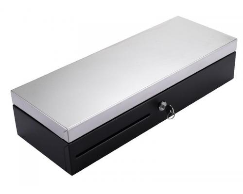 Денежный ящик АТОЛ FlipTop-MB черный, 460*170*100, 24V, верхняя крышка из нержавеющей стали +  крышка для инкассации